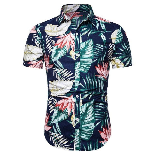 Summer Casual Coconut Tree Printed Shirts Men Dress Floral Shirt