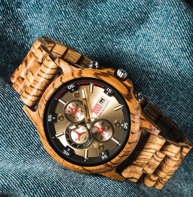 QW Hot Selling Bamboo Brand Chronograph Wholesale Custom Men Wood Sport Watch