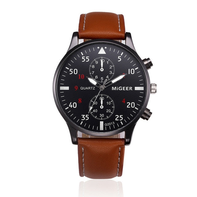 Men's Classic Leather Belt Watches Big Dial Business Style