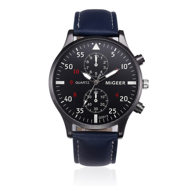 Men's Classic Leather Belt Watches Big Dial Business Style
