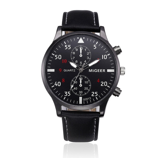 Men's Classic Leather Belt Watches Big Dial Business Style