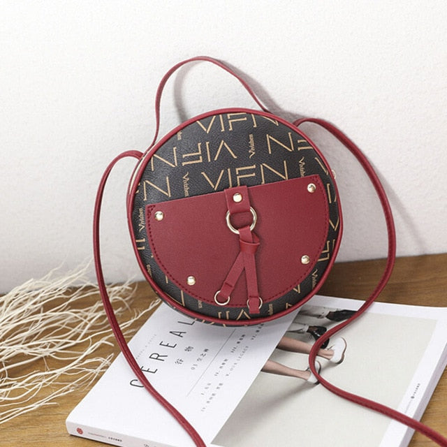 Vintage Scrub Leather Round Designer Crossbody Bag