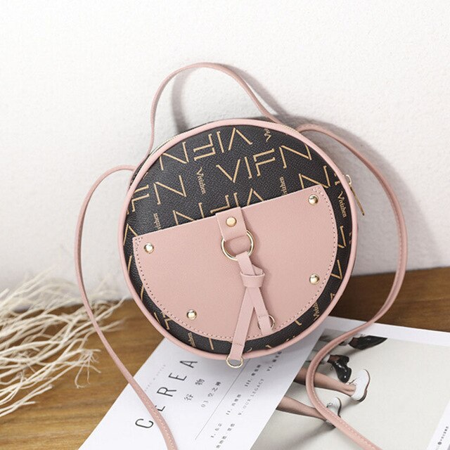 Vintage Scrub Leather Round Designer Crossbody Bag