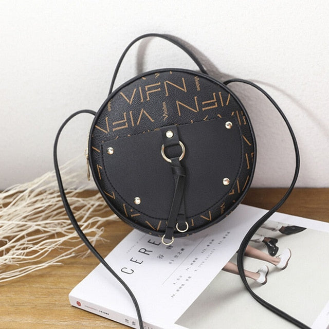 Vintage Scrub Leather Round Designer Crossbody Bag