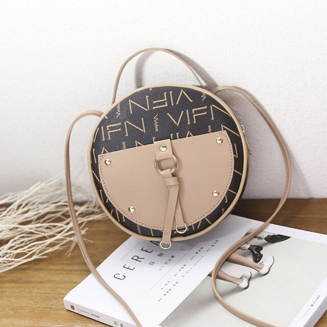 Vintage Scrub Leather Round Designer Crossbody Bag