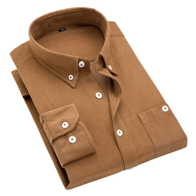 Men Corduroy Warm Male Shirts