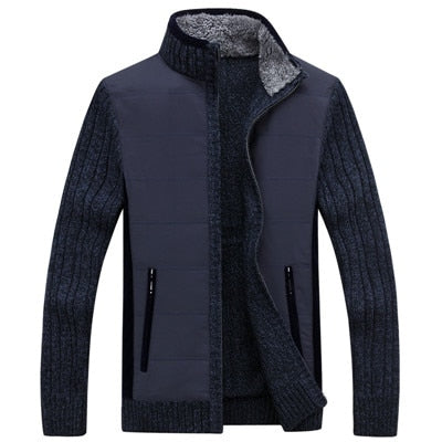 Men Patchwork Windbreaker Thick Warm Cardigan