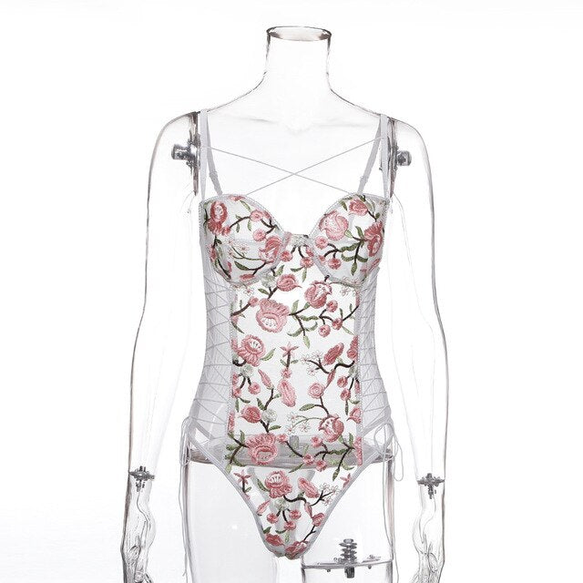 Ladies White Mesh Bodysuit Jumpsuit