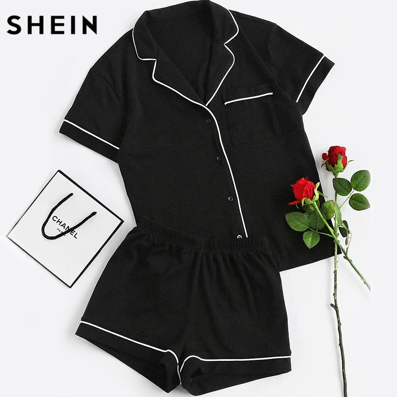 SHEIN Contrast Piping Pocket Front Pajama