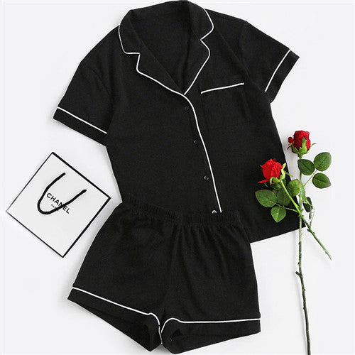 SHEIN Contrast Piping Pocket Front Pajama
