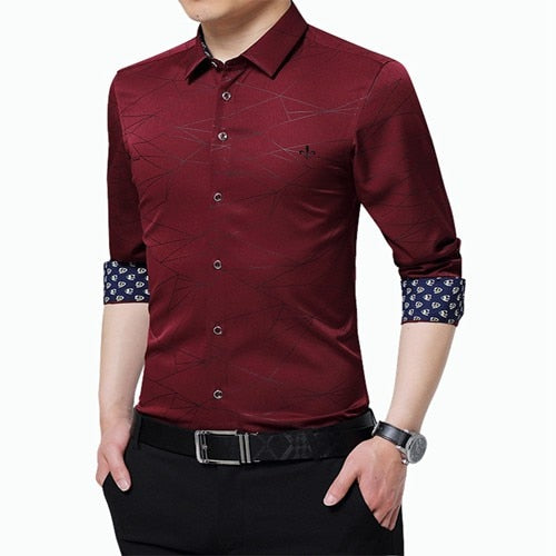 Long Sleeve Men Shirt No pocket Casual Embroidery Formal Business Man Shirt Slim Fit Designer Dress