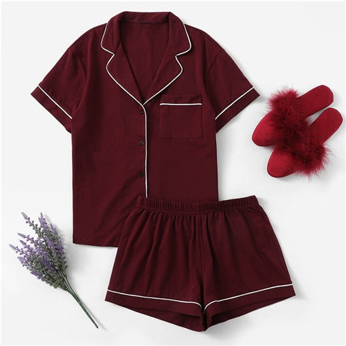 SHEIN Contrast Piping Pocket Front Pajama