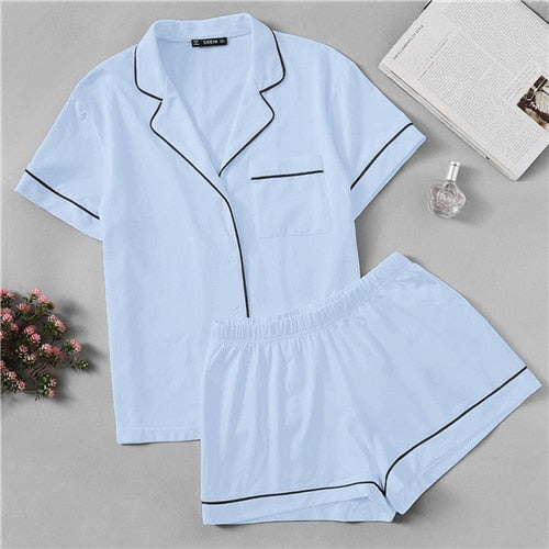 SHEIN Contrast Piping Pocket Front Pajama