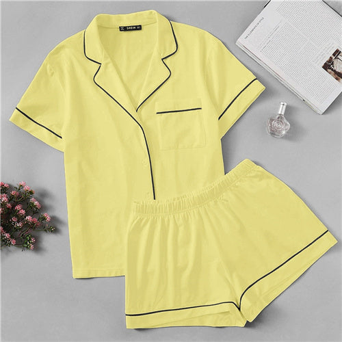 SHEIN Contrast Piping Pocket Front Pajama