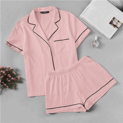SHEIN Contrast Piping Pocket Front Pajama
