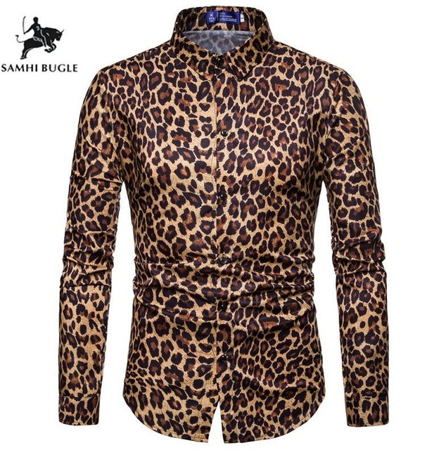 Mens Trend Nightclub Leopard Print Shirt