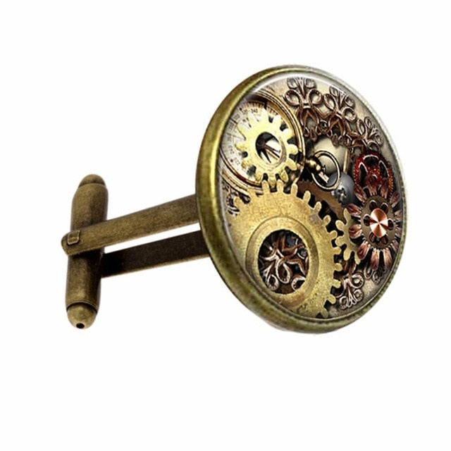 Fashion handmade retro steampunk watch personality crystal glass men's T-shirt jewelry cufflinks 20mm