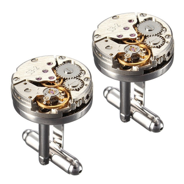 2Pcs Women Men Mechanical Watch Movement Cufflinks Shirt Sleeve Buttons Stainless Steel Cuff Links