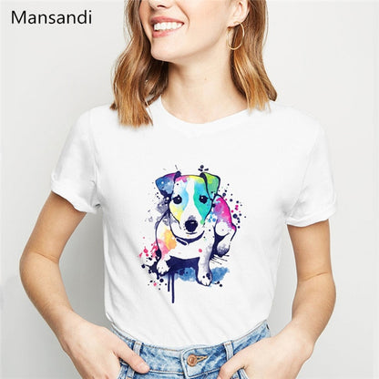 watercolor Jack russell terrier animal printed t shirt