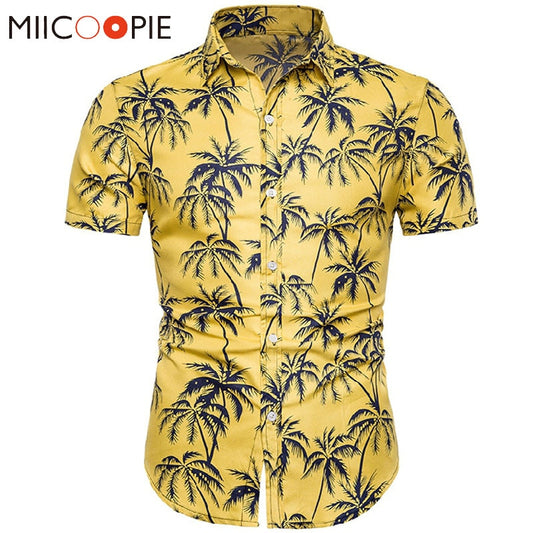 Summer Casual Coconut Tree Printed Shirts Men Dress Floral Shirt