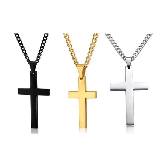 Christian Jesus Single Titanium Cross Necklace Stainless Steel Gold Silver Black Prayer Choker Cross Pendants Men Jewelry