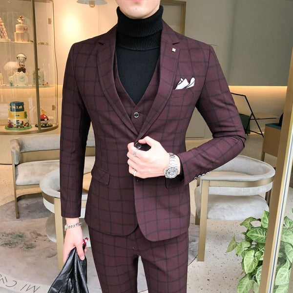 British 3Piece Men Suit Autumn Winter New Wedding Suits For Men