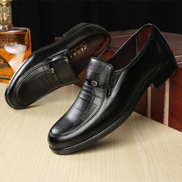 Business Male Leather Shoes Solid Color Men Work Shoes Slip-on Round Toe