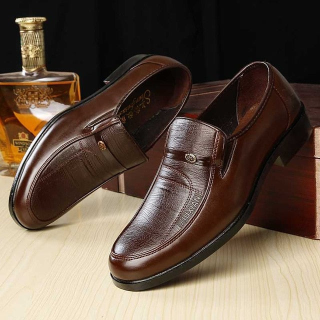 Business Male Leather Shoes Solid Color Men Work Shoes Slip-on Round Toe