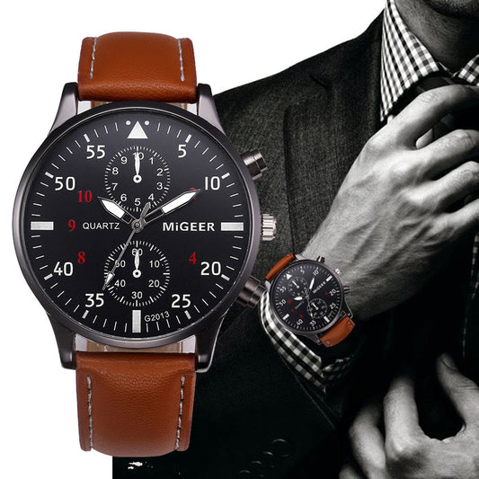 Men's Classic Leather Belt Watches Big Dial Business Style