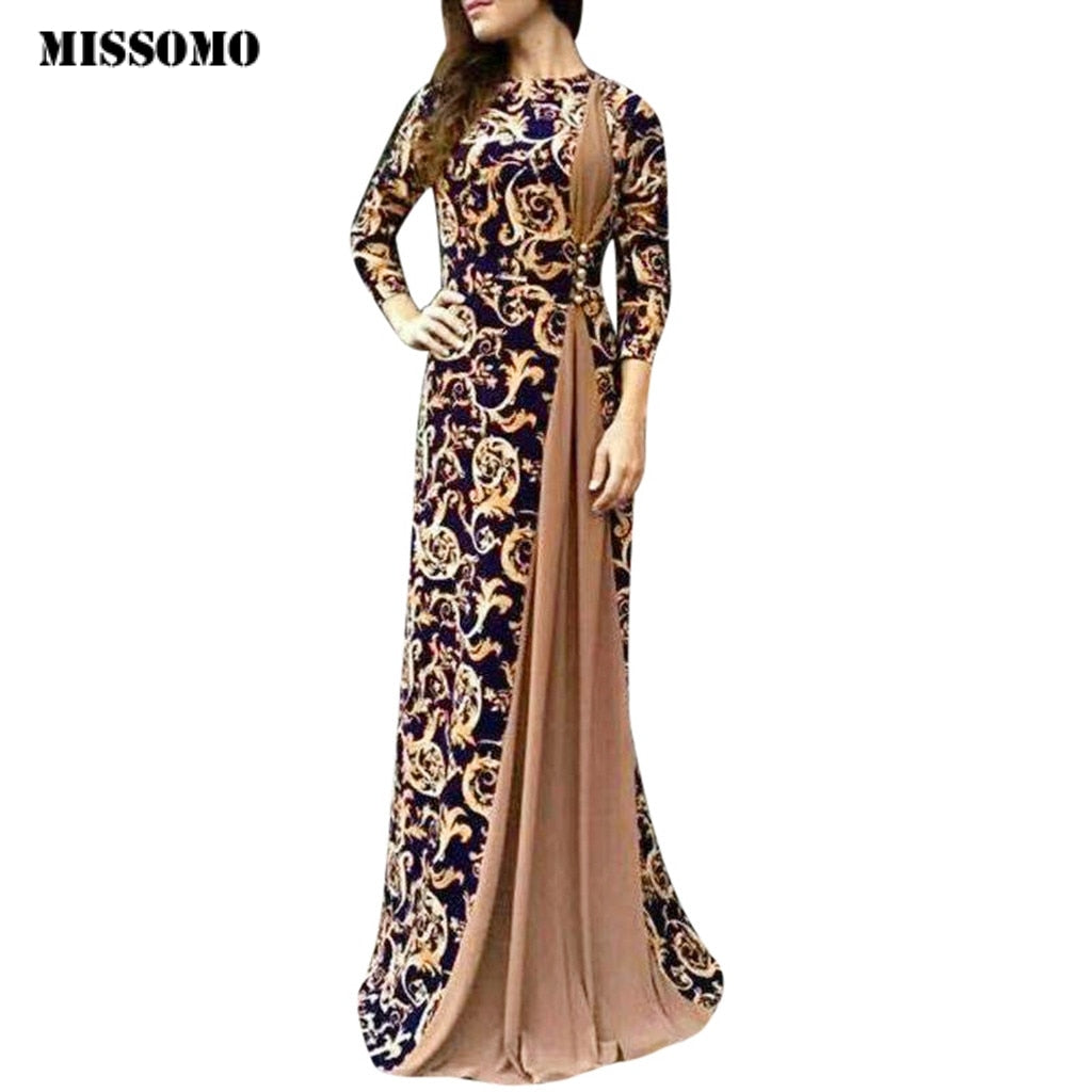 Women Dubai Arabian Floral Print Long Dress