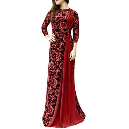 Women Dubai Arabian Floral Print Long Dress