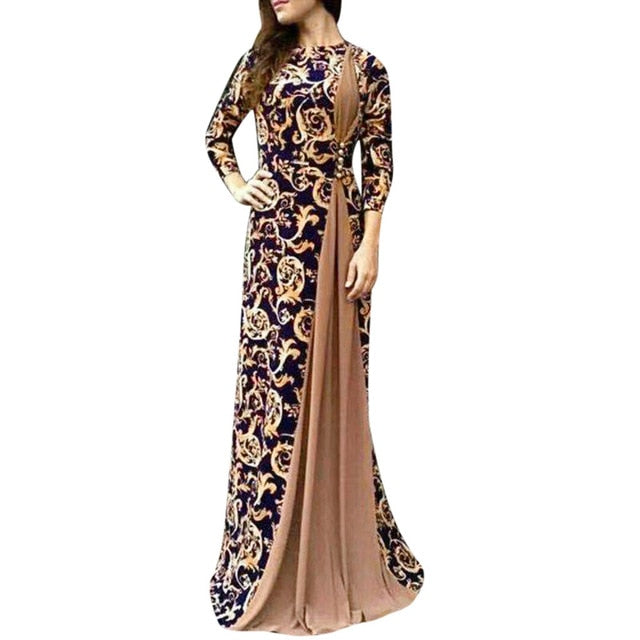 Women Dubai Arabian Floral Print Long Dress