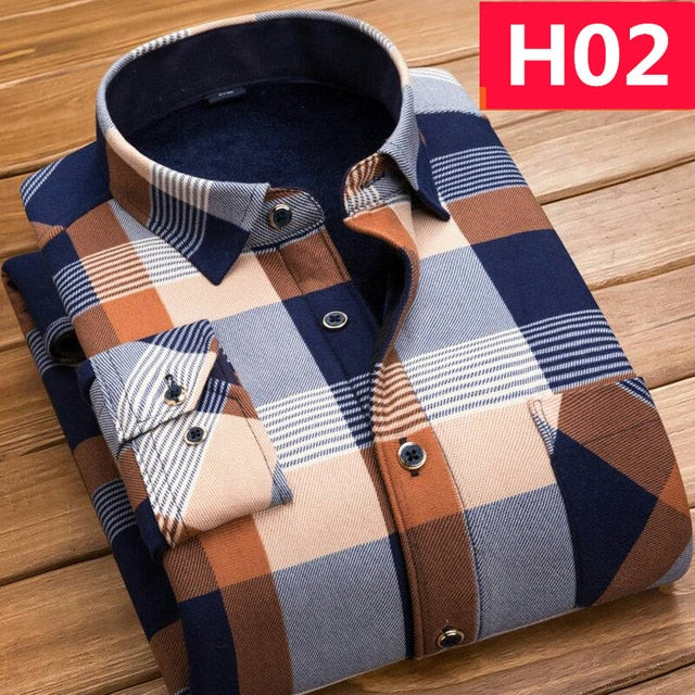 Casual Long Sleeve Plaid Warm Fleece Lining Shirts