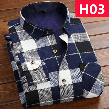 Casual Long Sleeve Plaid Warm Fleece Lining Shirts