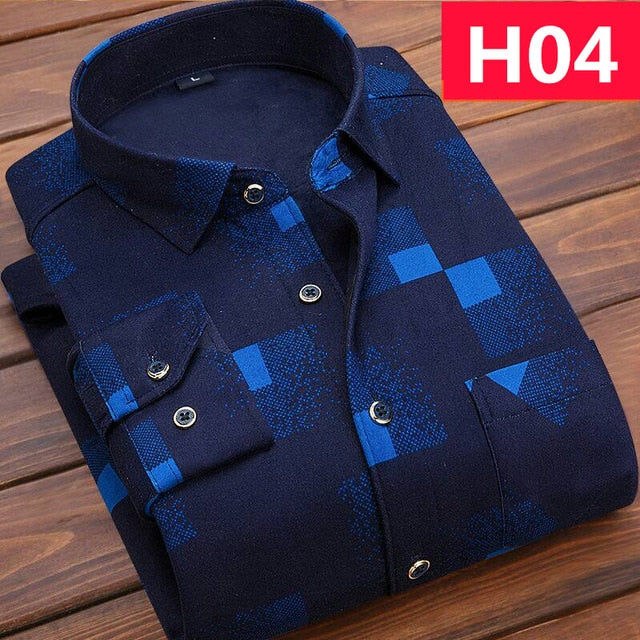 Casual Long Sleeve Plaid Warm Fleece Lining Shirts