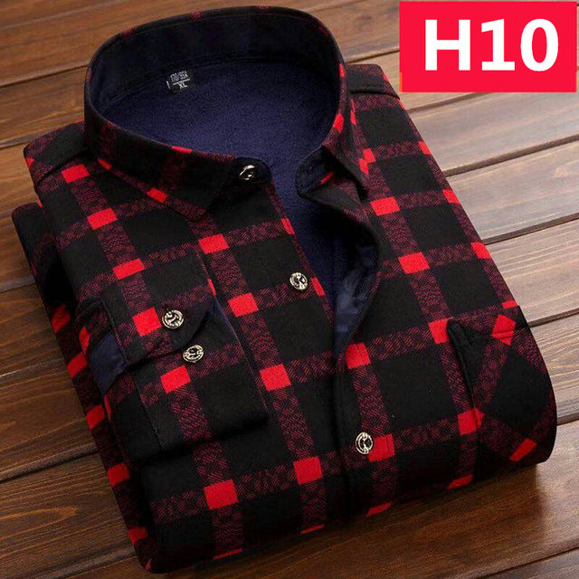 Casual Long Sleeve Plaid Warm Fleece Lining Shirts