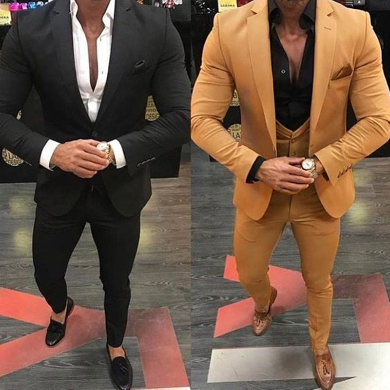 Khaki/Black Men Suits for Wedding