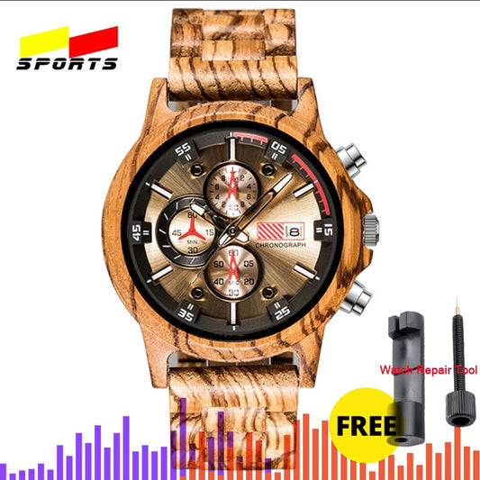 QW Hot Selling Bamboo Brand Chronograph Wholesale Custom Men Wood Sport Watch