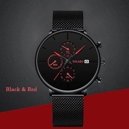 Men's Fashion Watch Stainless Steel Mesh Belt Calendar