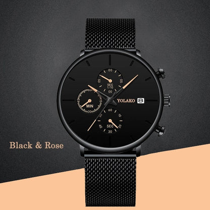 Men's Fashion Watch Stainless Steel Mesh Belt Calendar