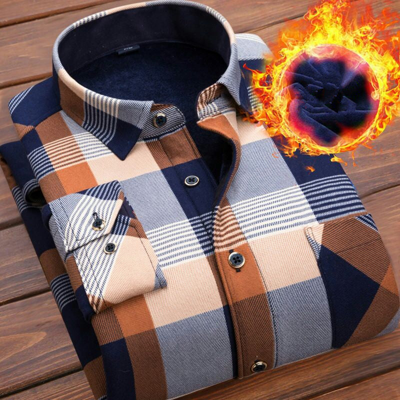 Casual Long Sleeve Plaid Warm Fleece Lining Shirts