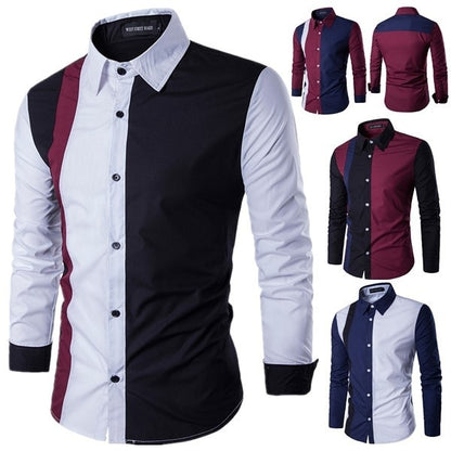 Fashion Patchwork Men's Shirts Long Sleeve