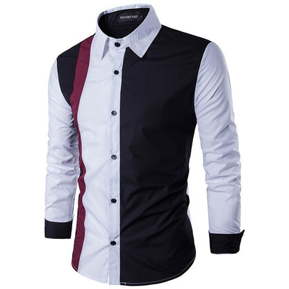 Fashion Patchwork Men's Shirts Long Sleeve