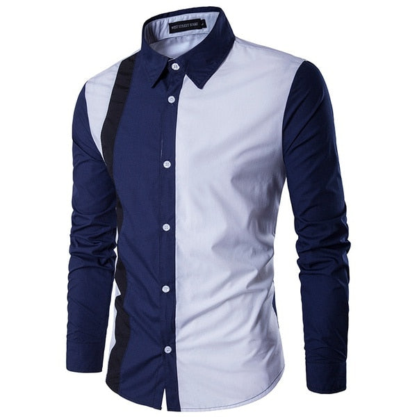 Fashion Patchwork Men's Shirts Long Sleeve