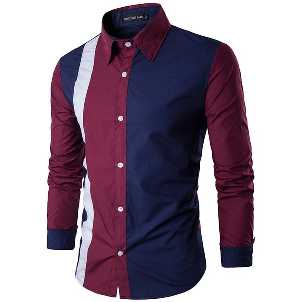 Fashion Patchwork Men's Shirts Long Sleeve