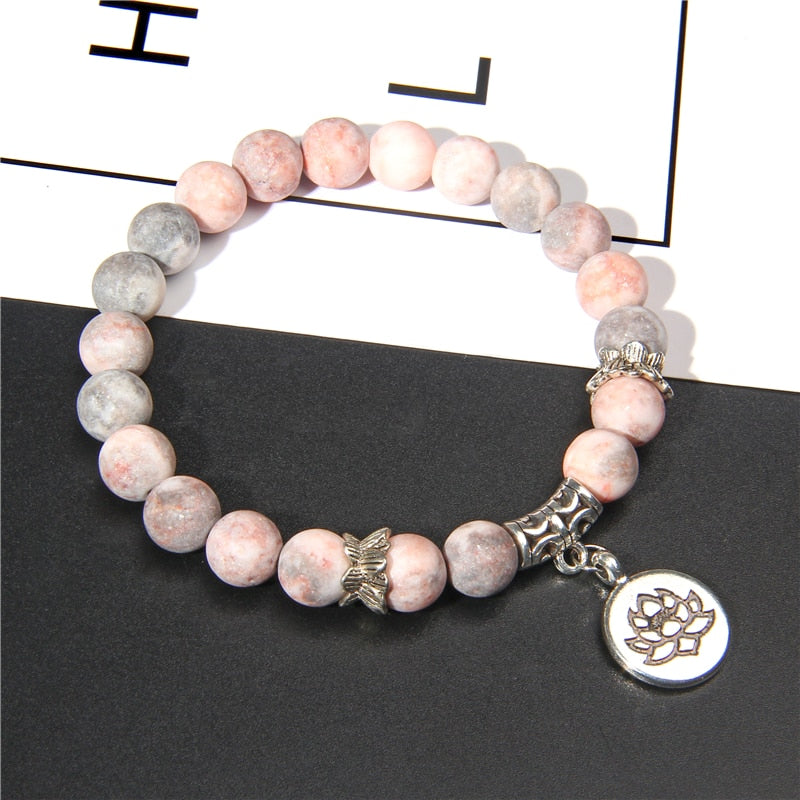 Handmade Natural Stone Lotus Ohm Buddha Beads Bracelet