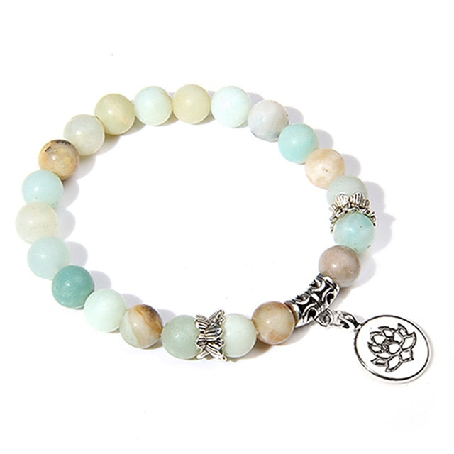 Handmade Natural Stone Lotus Ohm Buddha Beads Bracelet