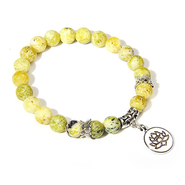 Handmade Natural Stone Lotus Ohm Buddha Beads Bracelet