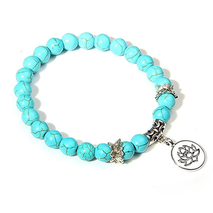 Handmade Natural Stone Lotus Ohm Buddha Beads Bracelet