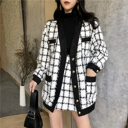 Women Long Sleeve Tweed Wool Jacket Coat